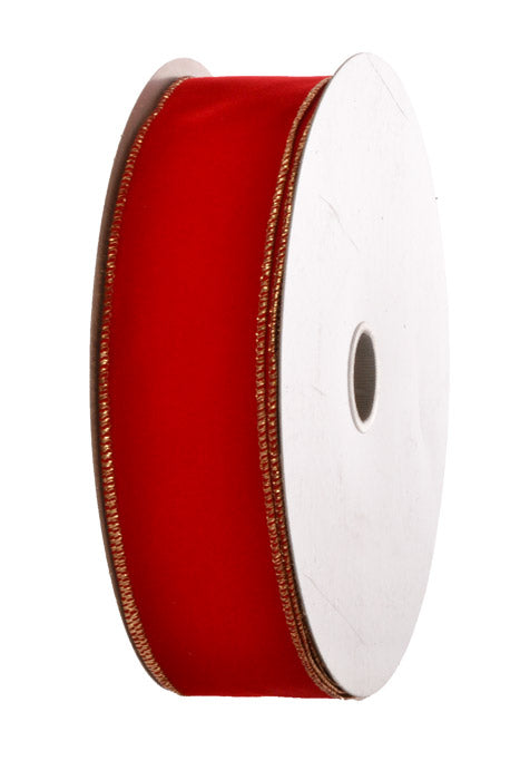 2.5" X 50Yds Wired Velvet With Gold Edge Xmas Ribbon (Red)