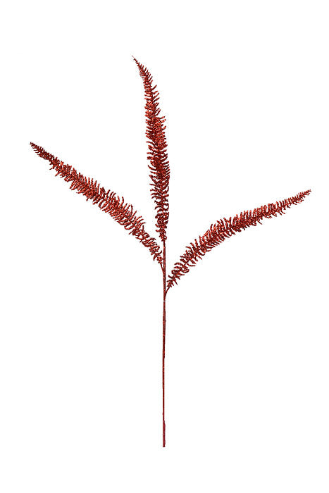 35" Glitter Fern Spray Red
