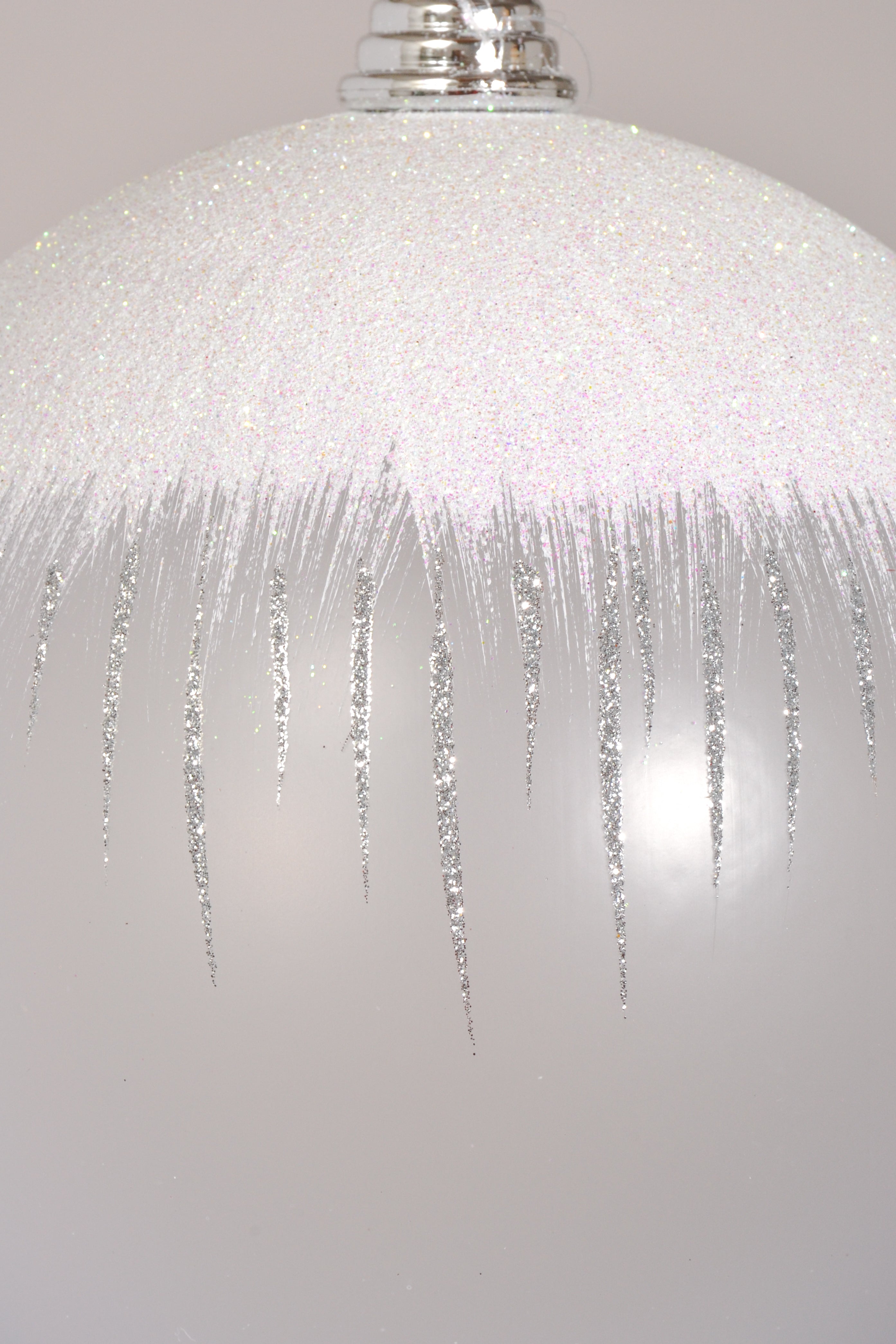 200Mm Ball Matte Clear W/Iridescent Ornament White/Silver