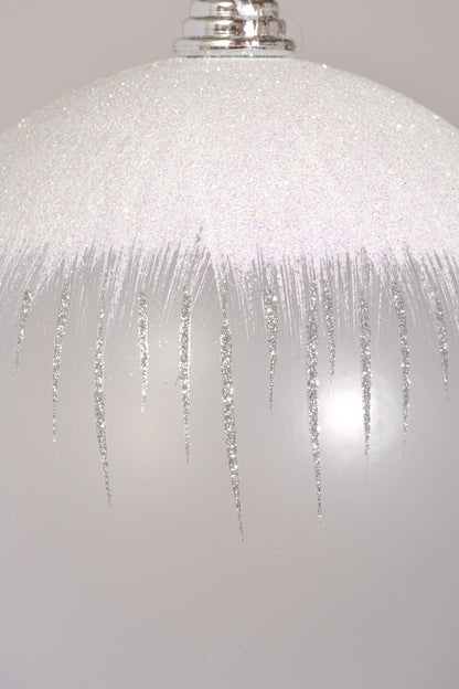 200Mm Ball Matte Clear W/Iridescent Ornament White/Silver