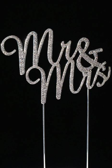 3.25" Rhinestone Mr &amp; Mrs Cake Topper Silver