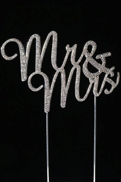 3.25" Rhinestone Mr &amp; Mrs Cake Topper Silver