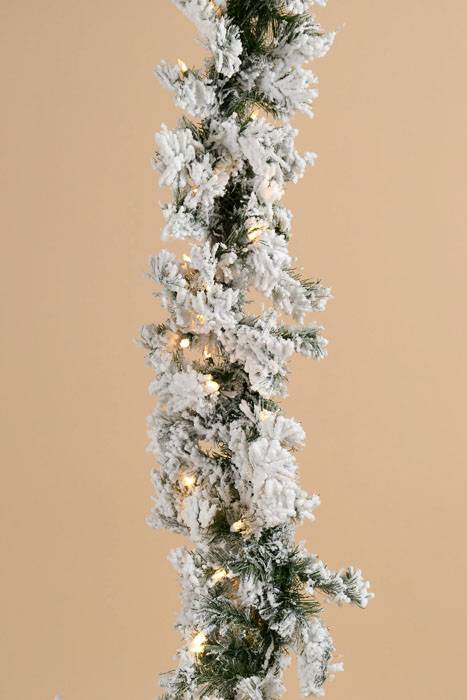 10ft Flocked Furry Pine Garland W/lights White/green
