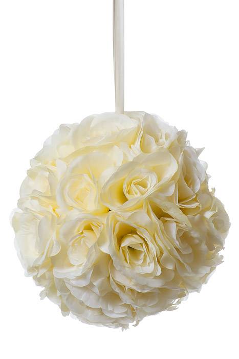 10&quot; Rose Ball W/ribbon Ivory