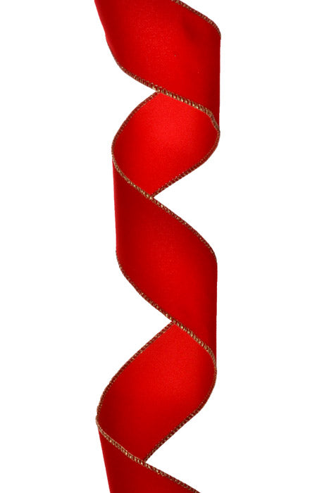 2.5" X 50Yds Wired Velvet With Gold Edge Xmas Ribbon (Red)