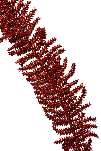 35" Glitter Fern Spray Red