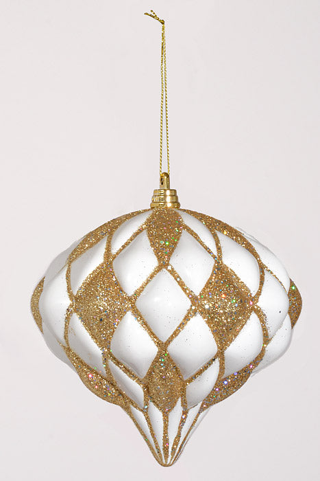 150Mm Net Onion Ball W/Glitter Ornament White