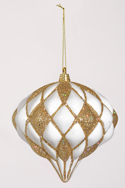 150Mm Net Onion Ball W/Glitter Ornament White