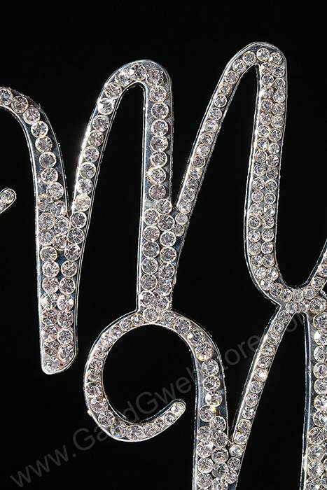 3.25" Rhinestone Mr &amp; Mrs Cake Topper Silver