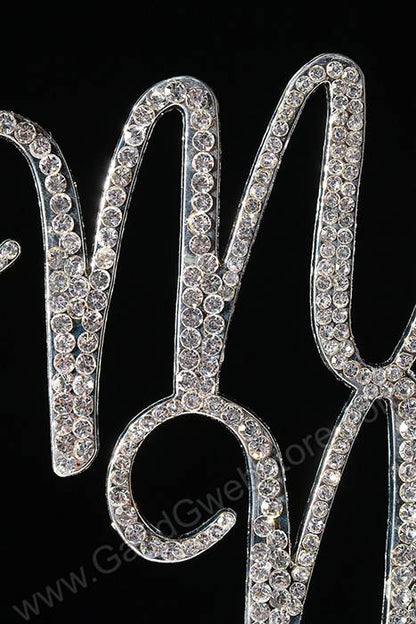 3.25" Rhinestone Mr &amp; Mrs Cake Topper Silver