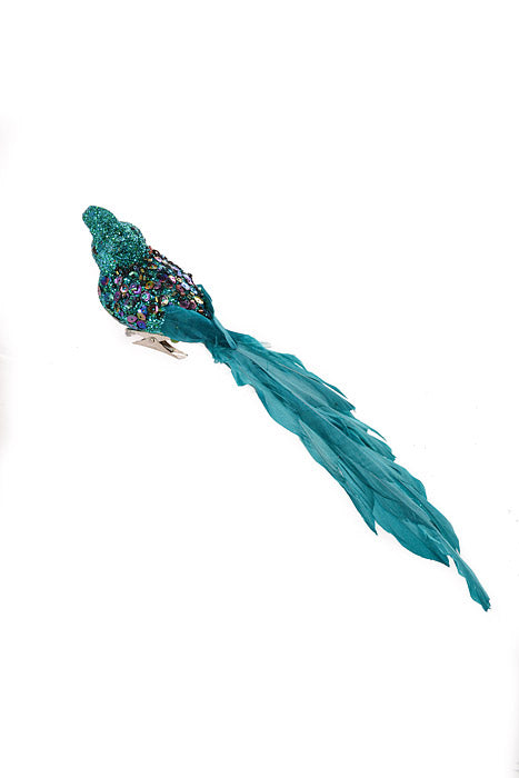12" Long Tail Glitter Chickadee Turquoise