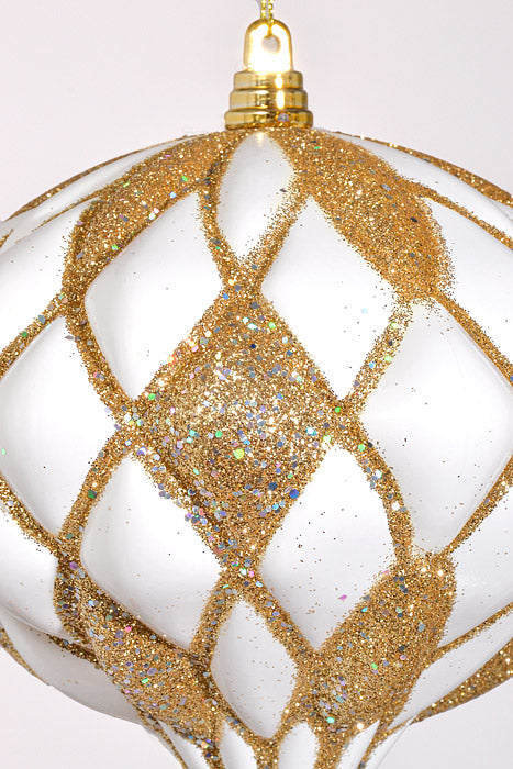 150Mm Net Onion Ball W/Glitter Ornament White