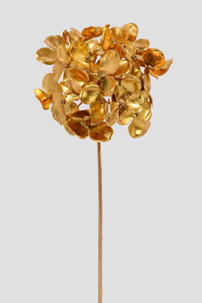 14" Metallic Hydrangea Pick Gold