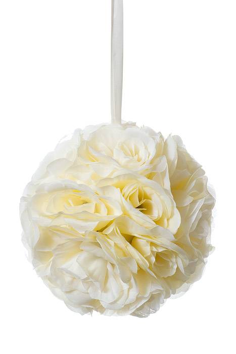 8&quot; Rose Ball W/ribbon Ivory