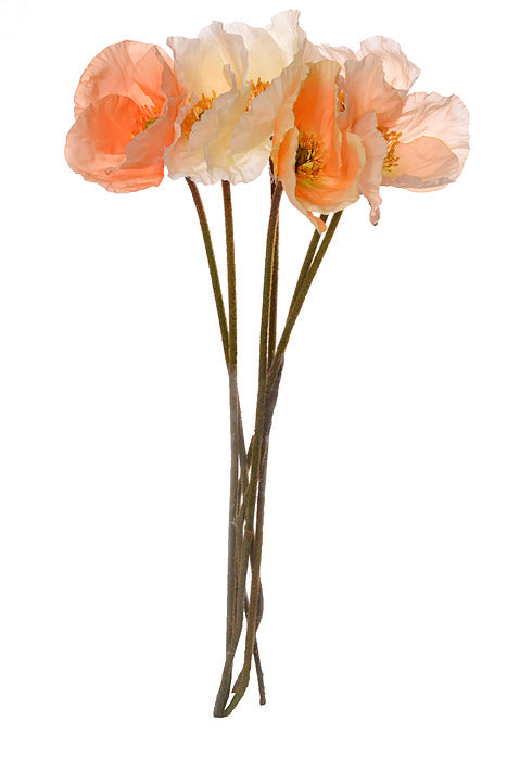 23&quot; Silk Poppy Spray Peach/Cream Pkg/6