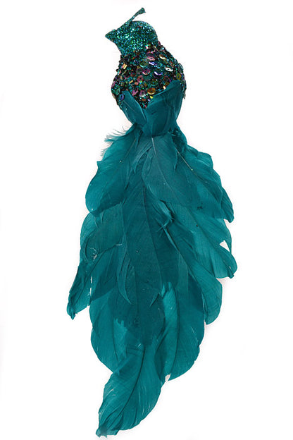 12" Long Tail Glitter Chickadee Turquoise