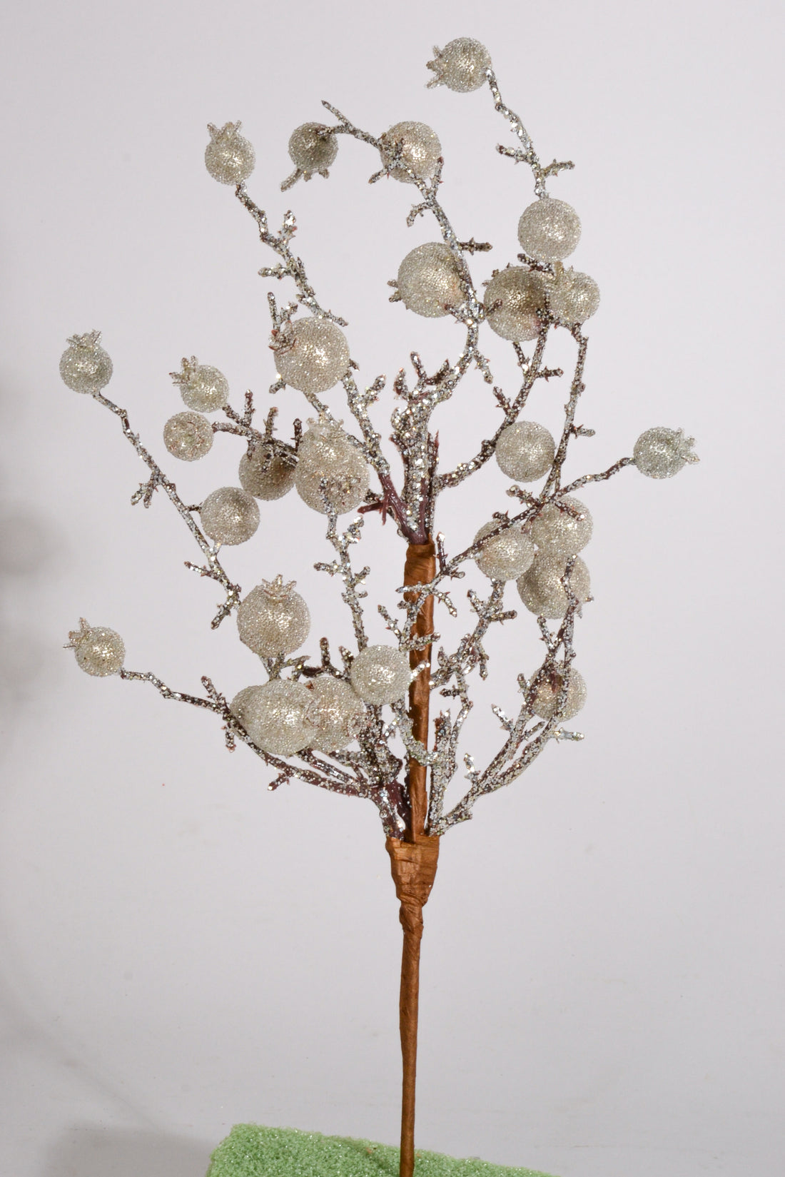 20"  Beaded Metallic Crown Berry Spray Platinum