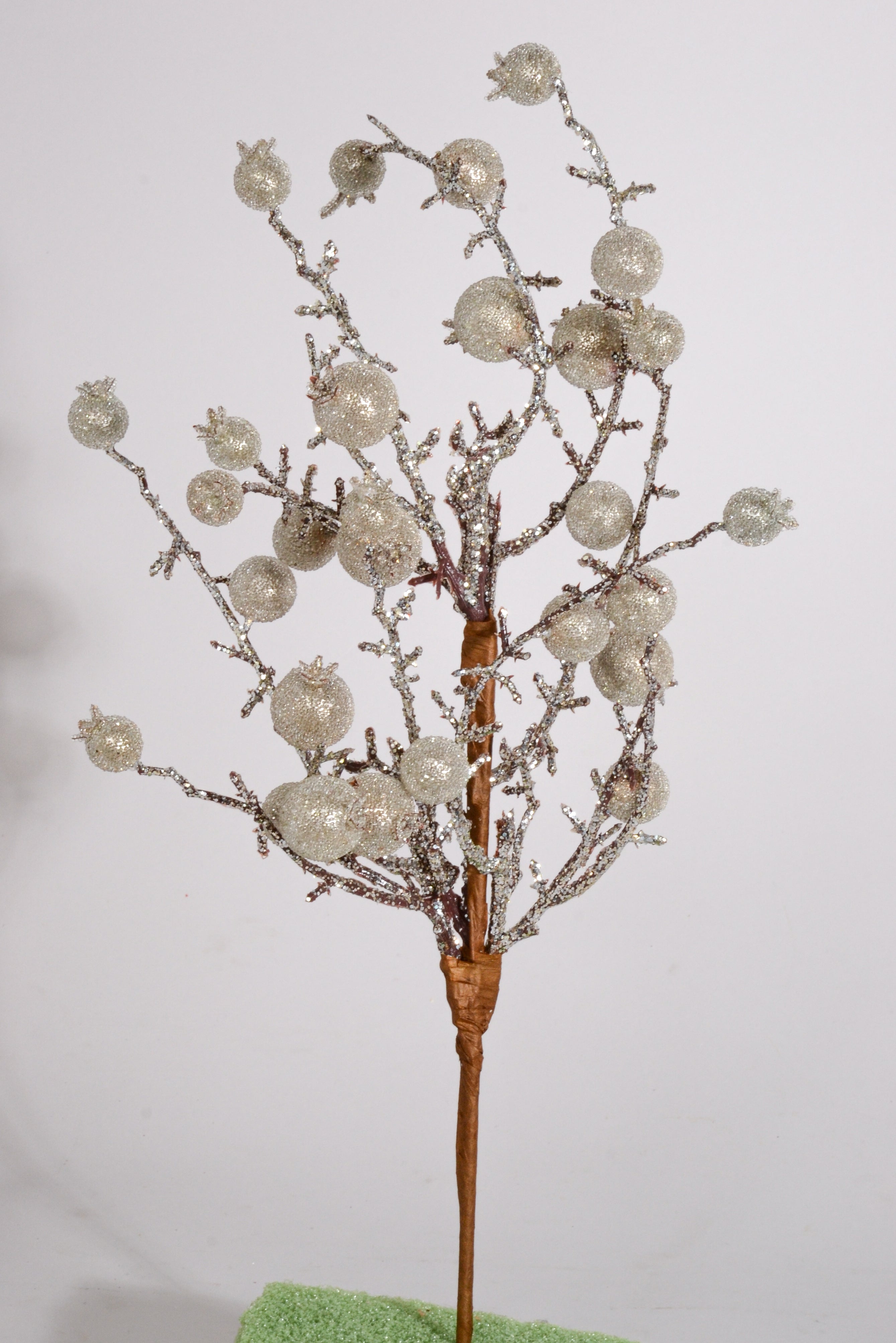 20"  Beaded Metallic Crown Berry Spray Platinum