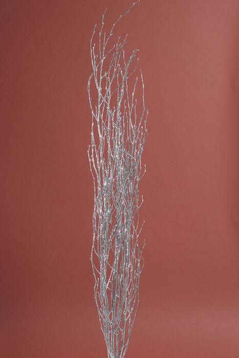45"-50" 5 Stem Glittered Birch Branch Silver
