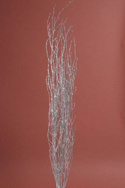 45"-50" 5 Stem Glittered Birch Branch Silver