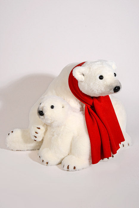 18" x 15" Bear W/Scarf And Baby Bear White