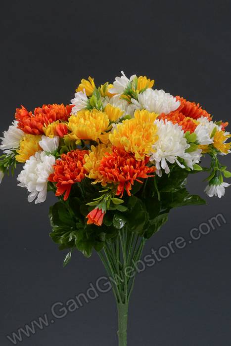 14" Silk Mum Bush Orange/yellow
