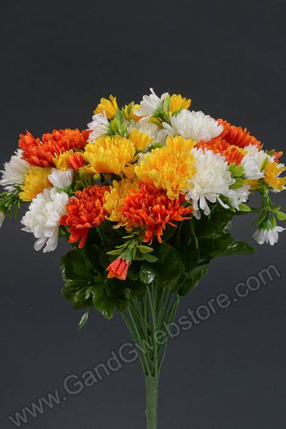 14" Silk Mum Bush Orange/yellow