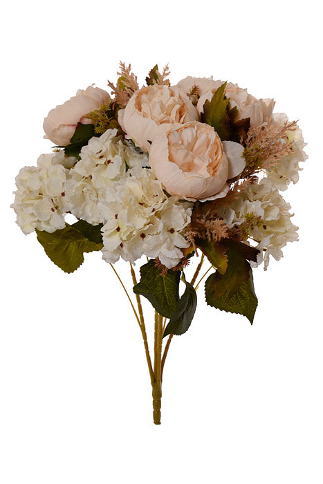 23" Silk Peony Hydrangea Bush Cream