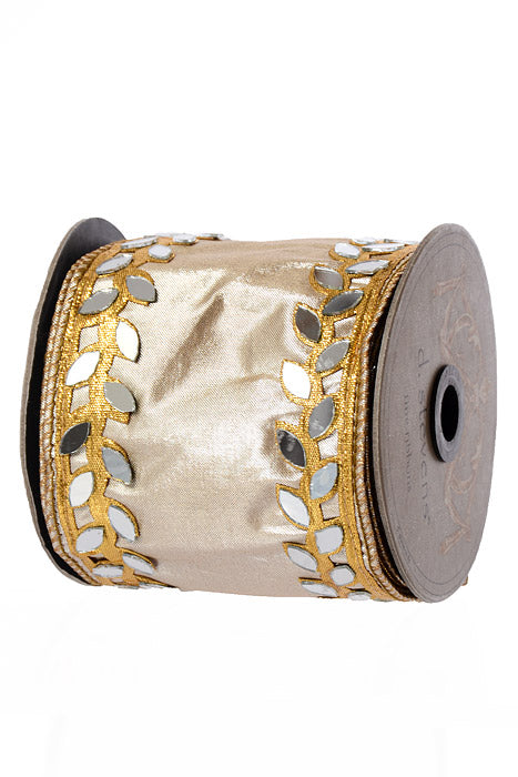 4" X 5Yds Wired Metallic Dupion Mirror Double Side Trim Ribbon Platinum/Gold