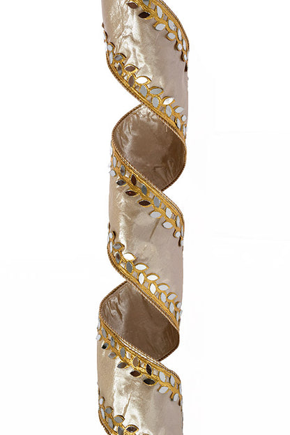 4" X 5Yds Wired Metallic Dupion Mirror Double Side Trim Ribbon Platinum/Gold