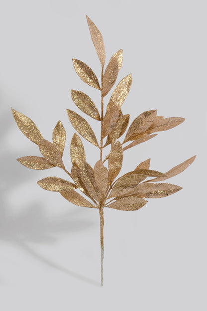 21" Glittered Bay Leaf Spray Champagne