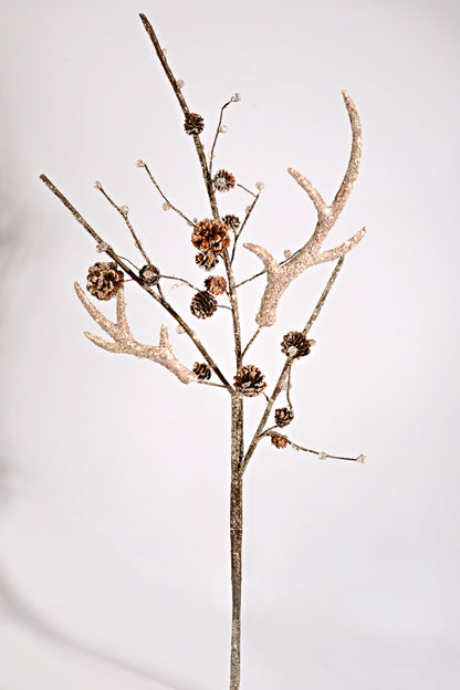 34" Frosted Antler/Cone/Clear Bead Spray Natural Frosted