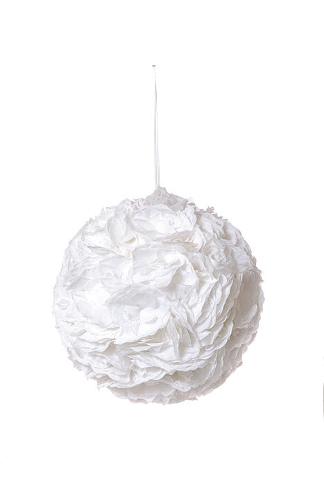 16" Rose Ball With Hang Ribbon White