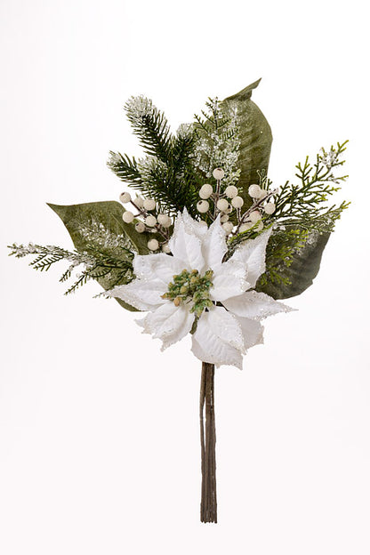 19" Poinsettia Berry Bush with Ice White