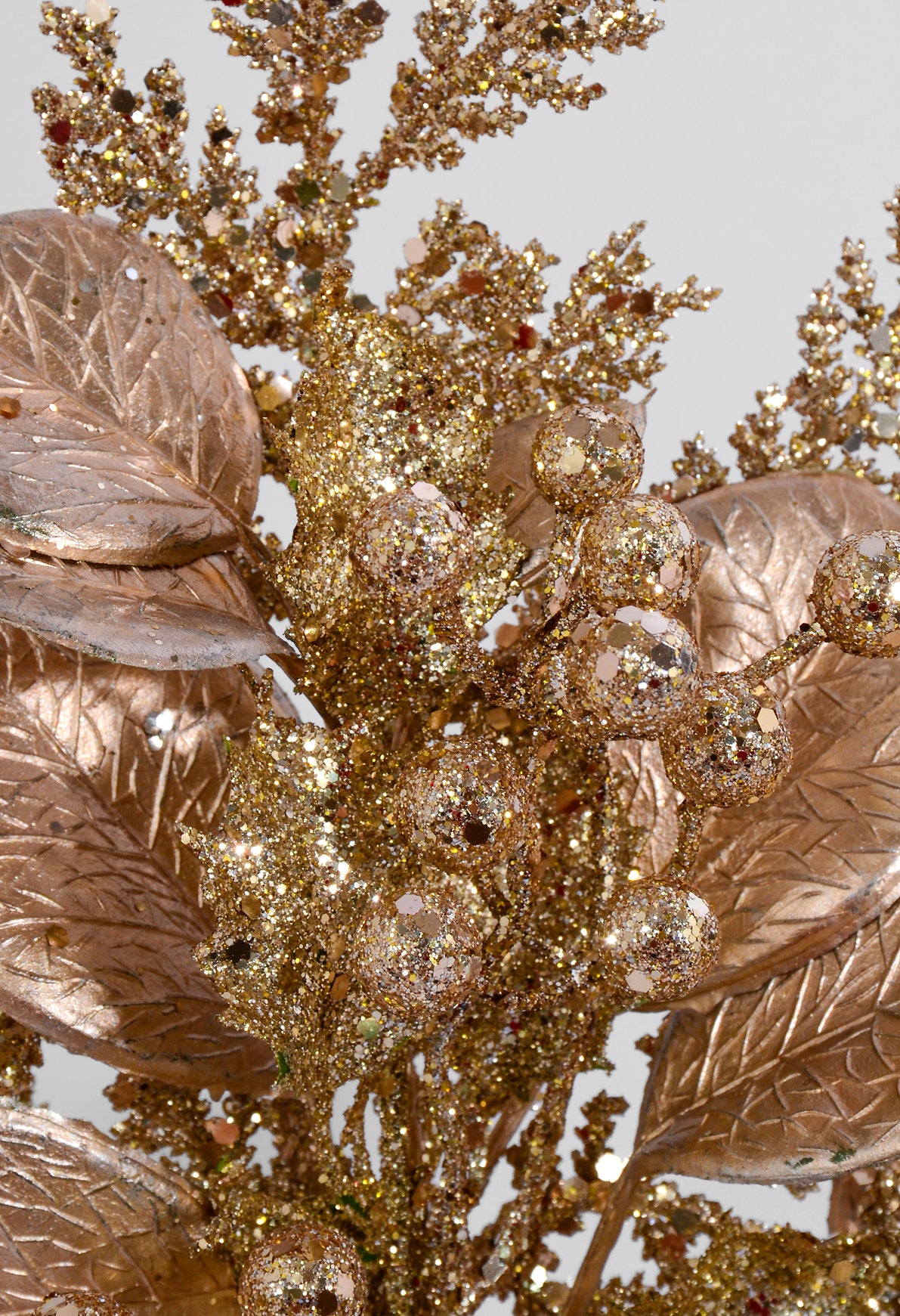 18" Glitter leaf Berry Cone Pick Champagne