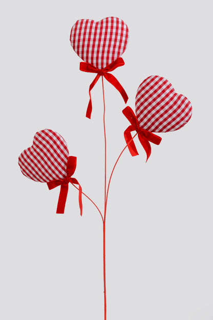 24" Triple Gingham Heart Spray Red/White