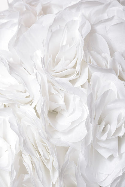 16" Rose Ball With Hang Ribbon White