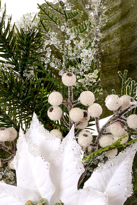 19" Poinsettia Berry Bush with Ice White