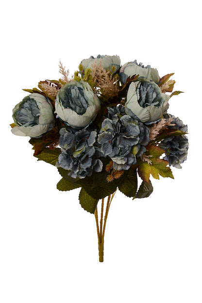 23" Silk Peony Hydrangea Bush Blue