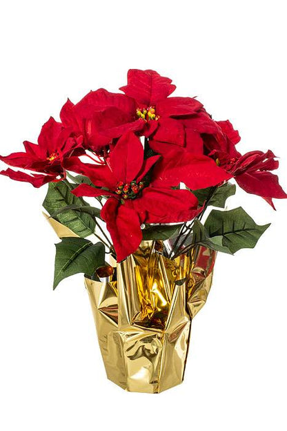 15" Poinsettia Bush Pot Rd/grn