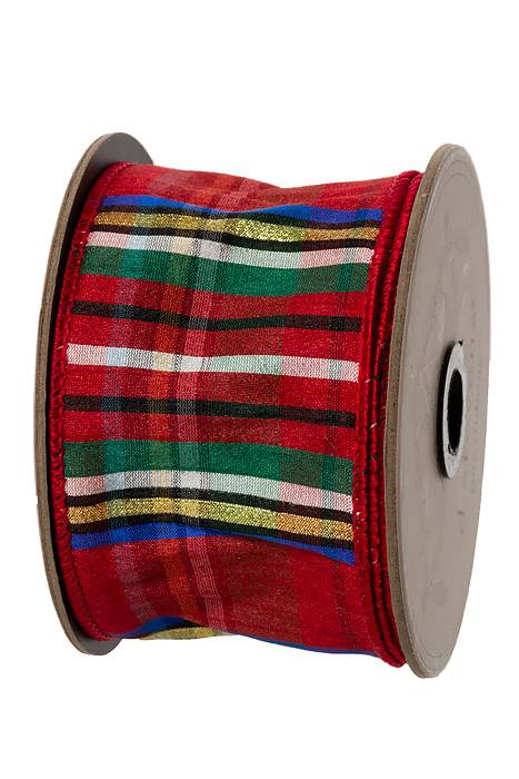 2.5" X 10yds Faux Dupion Nutcracker Plaid Blue/gold/red