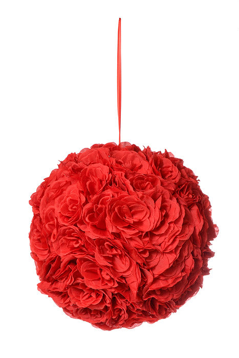 16" Rose Ball With Hang Ribbon Red