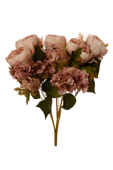 23" Silk Peony Hydrangea Bush Taupe