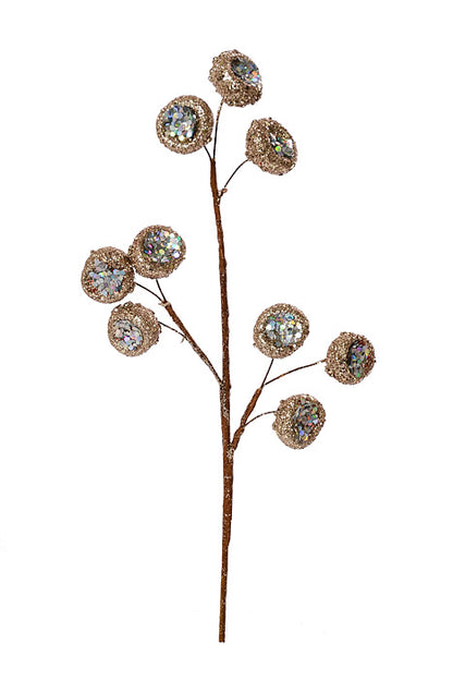 17" Glitter Mica Beaded Pod Spray Champagne