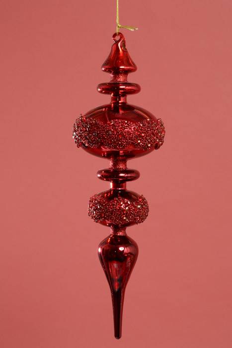 11" Glass Finial Ornament Red