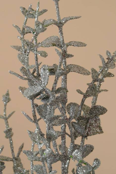 14" Glitter Boxwood Pick Silver Pkg/12