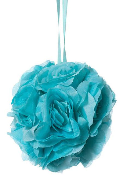 6" Rose Ball W/ribbon Aqua