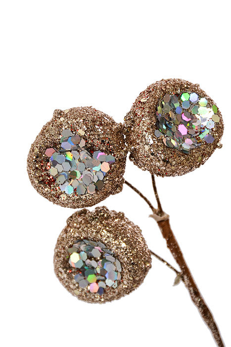 17" Glitter Mica Beaded Pod Spray Champagne