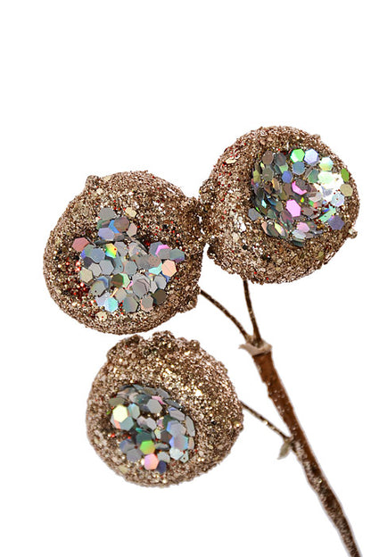 17" Glitter Mica Beaded Pod Spray Champagne