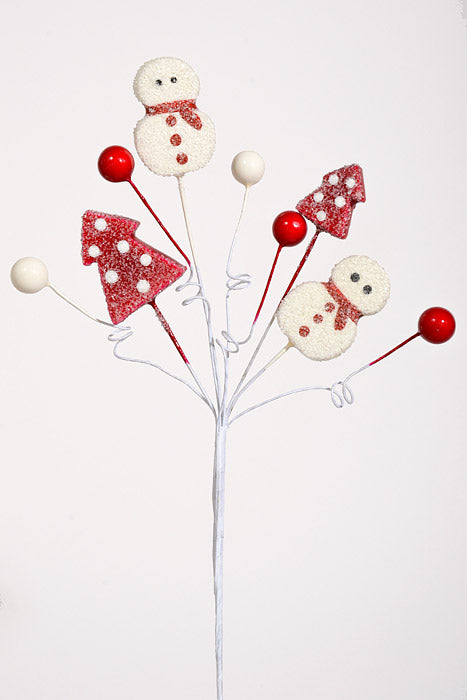 14.5" Snowman/berry/tree Spray Red/white Pkg/6